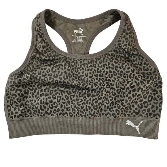 Puma Animal Print Sports Bra, Grey/Black, Small - Picture 1 of 7